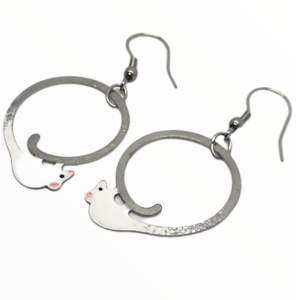 Σκουλαρίκια ποντικάκια βαμμένα με Σμάλτο, χειροποίητα κοσμήματα σμάλτου mimitopia - σμάλτος, ατσάλι, boho, κρεμαστά - 3