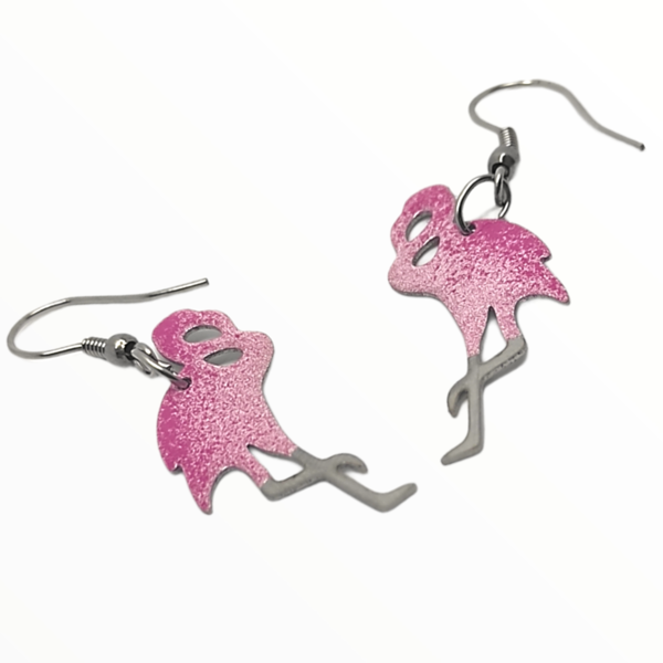 Σκουλαρίκια φλαμίγκο βαμμένα με Σμάλτο, χειροποίητα κοσμήματα σμάλτου mimitopia - σμάλτος, ατσάλι, boho, flamingos, κρεμαστά - 5