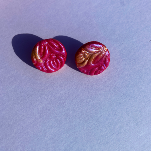 Καρφωτά σκουλαρίκια από πολυμερή πηλό/ “ Mauvish-Crimson” - πηλός, καρφωτά, μικρά, φθηνά - 2