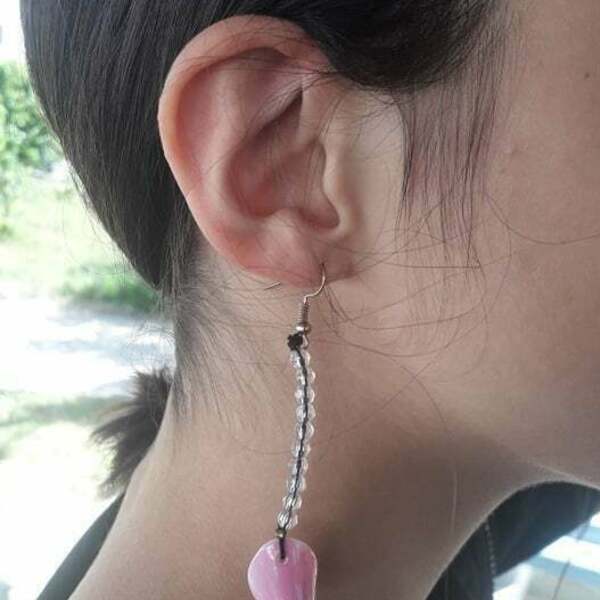 σκουλαρίκια με κοχύλι ροζ - κοχύλι, κρεμαστά - 2