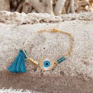 Βραχιόλι από ατσάλι - Summer eye - charms, επιχρυσωμένα, swarovski, μάτι, χάντρες, ατσάλι - 4