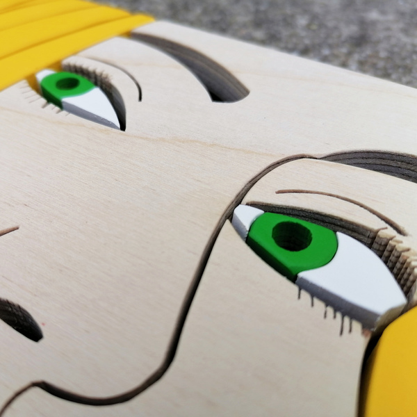 Χειροποίητο ξύλινο 3D pop art girl με ξανθά μαλλιά και πράσινα μάτια - πίνακες & κάδρα - 5