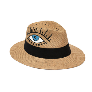 Molokai μπεζ χειροποίητο καπέλο Παναμά με μάτι και boho σχέδια - αξεσουάρ παραλίας, απαραίτητα καλοκαιρινά αξεσουάρ