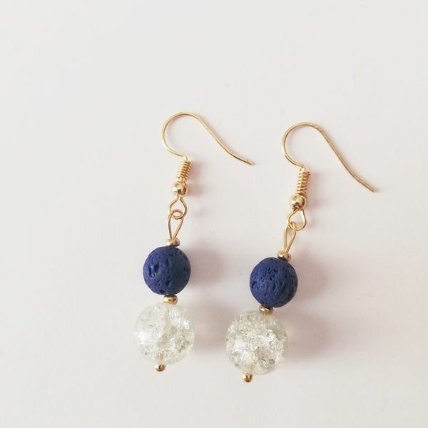 Σκουλαρίκια με μπλε λάβα και κρακελε κρυσταλλους - ημιπολύτιμες πέτρες, δώρο, κρεμαστά, φθηνά
