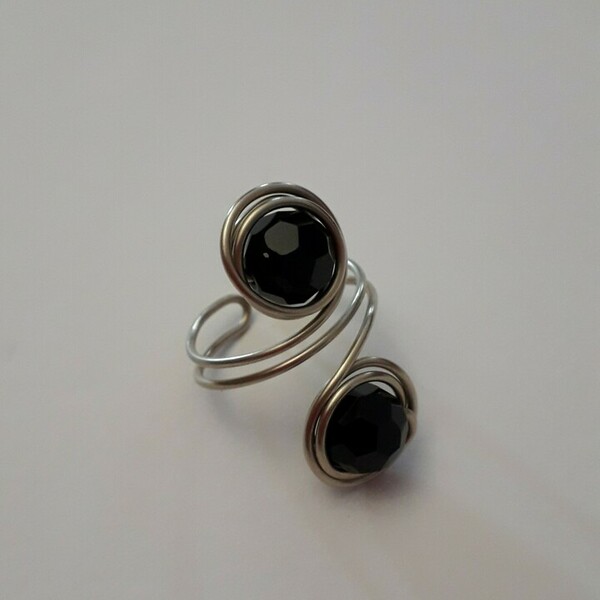Δαχτυλίδι με μαύρες χάντρες - αλπακάς, αυξομειούμενα - 2