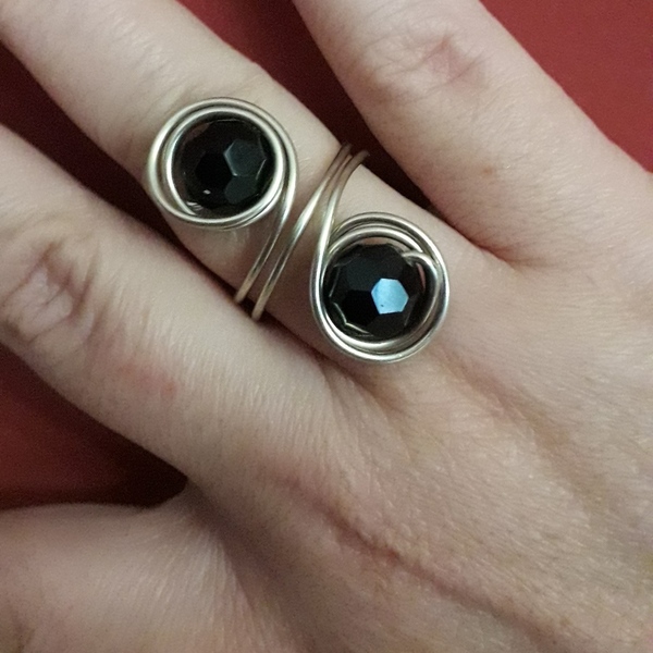 Δαχτυλίδι με μαύρες χάντρες - αλπακάς, αυξομειούμενα - 3