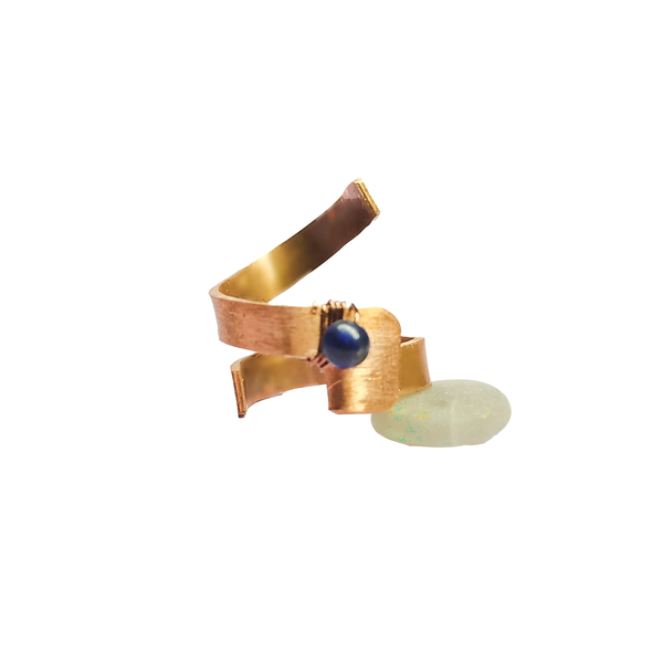 Χάλκινο δαχτυλίδι με lapis lazuli - ημιπολύτιμες πέτρες, χαλκός, μικρά, boho, αυξομειούμενα