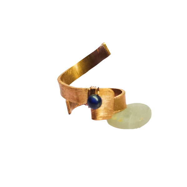 Χάλκινο δαχτυλίδι με lapis lazuli - ημιπολύτιμες πέτρες, χαλκός, μικρά, boho, αυξομειούμενα - 2