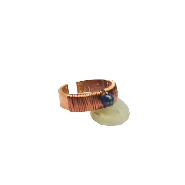 Χάλκινο δαχτυλίδι με λίθο Lapis lazuli - ημιπολύτιμες πέτρες, χαλκός, μικρά, boho, αυξομειούμενα