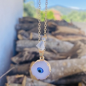 Κολιέ με κρεμαστό - Stone eye - ημιπολύτιμες πέτρες, charms, επιχρυσωμένα, μάτι, boho - 4