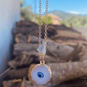 Κολιέ με κρεμαστό - Stone eye - ημιπολύτιμες πέτρες, charms, επιχρυσωμένα, μάτι, boho - 5