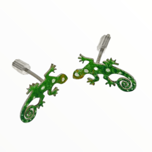 Σκουλαρίκια καρφωτά σαυράκια πράσινα geko βαμμένα με Σμάλτο, χειροποίητα κοσμήματα mimitopia - σμάλτος, καρφωτά, ατσάλι, boho - 3