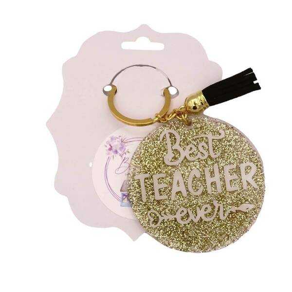 Μπρελόκ κλειδιών δώρο για την δασκάλα χρυσό glitter - γούρια, σπιτιού, προσωποποιημένα