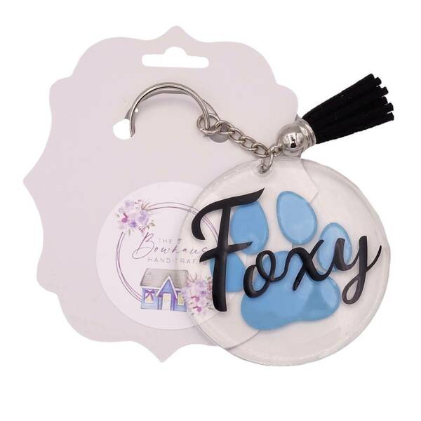 Mπρελόκ κλειδιών πατούσα-γαλάζιο - σκυλάκι, personalised, plexi glass, γούρια, σπιτιού