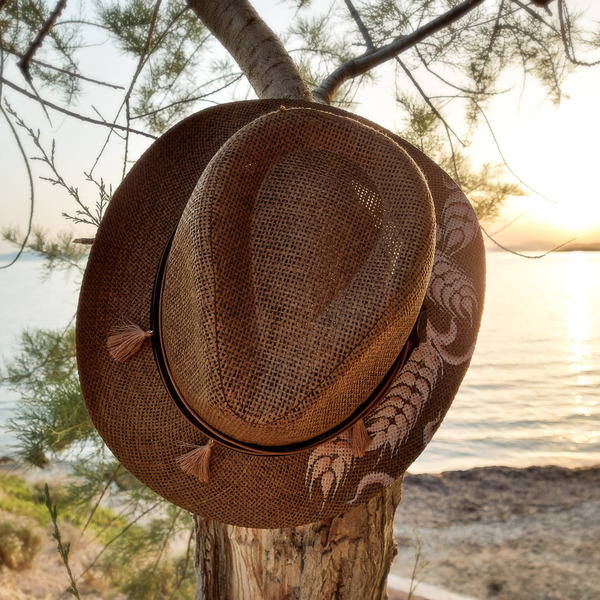 Custom / Handpainted καπέλο Boho "Wheat" - γυναικεία, boho, αξεσουάρ παραλίας, δώρα για γυναίκες, ψάθινα