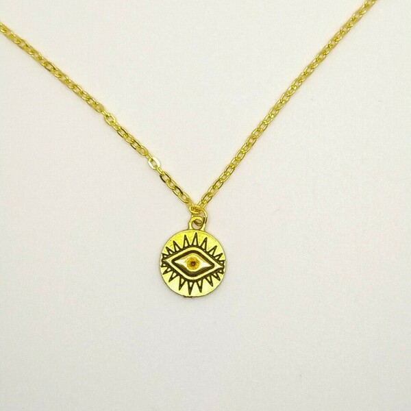 Gold eye coin•|•necklace - charms, μάτι, κοντά, ατσάλι, boho