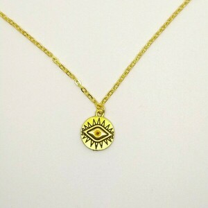 Gold eye coin•|•necklace - charms, μάτι, κοντά, ατσάλι, boho