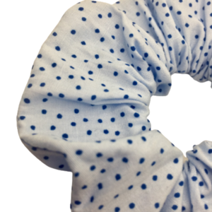 Υφασμάτινο λαστιχάκι scrunchie dots γαλάζιο - ύφασμα, κορίτσι, για τα μαλλιά, λαστιχάκια μαλλιών - 4
