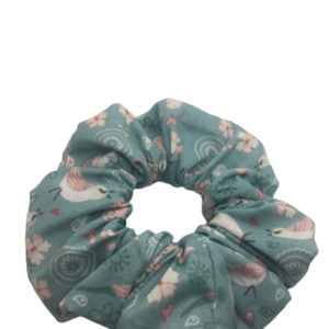 Υφασμάτινο λαστιχάκι scrunchie με πουλάκια - ύφασμα, κορίτσι, πουλάκια, λουλούδια, λαστιχάκια μαλλιών - 5
