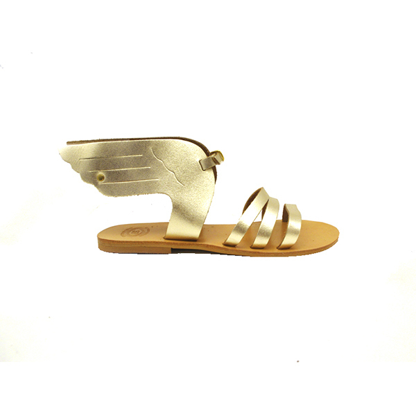 Δερμάτινο Σανδάλι Ερμής Χρυσό Χρώμα - δέρμα, σανδάλι, φλατ, ankle strap - 4