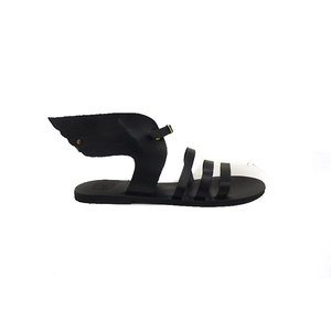 Δερμάτινο Σανδάλι Ερμής Φυσικό Μαύρο Χρώμα - δέρμα, σανδάλι, μαύρα, φλατ, ankle strap