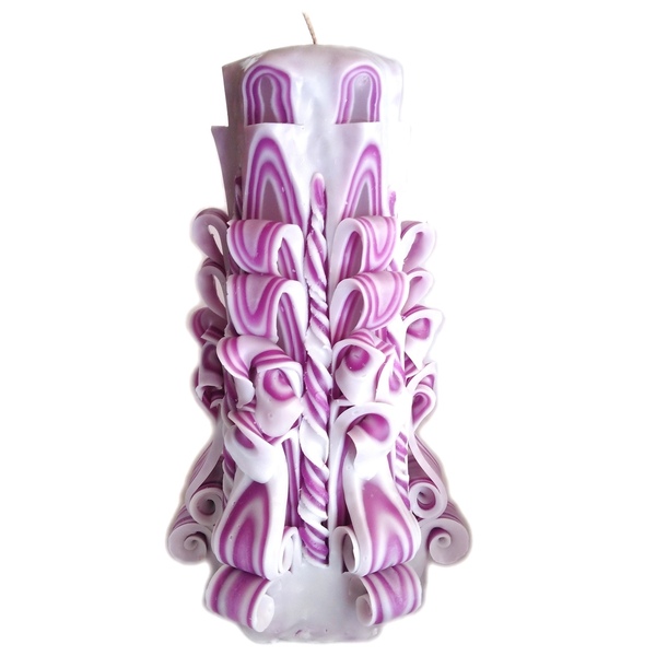 Σκαλιστό κερί αρωματικό λευκό-φούξια 27×15cm - διακόσμηση, δώρα γάμου, αρωματικά κεριά, πρωτότυπα δώρα