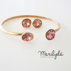 Βραχιόλι με κρύσταλλο swarovski rose gold pink - επιχρυσωμένα, κρύσταλλα, swarovski, χειροπέδες, αυξομειούμενα - 4