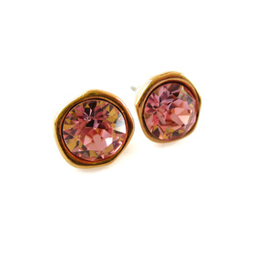 Σκουλαρίκια καρφωτά με κρύσταλλο swarovski Cup Chaton rose gold pink 11,5mm - επιχρυσωμένα, swarovski, καρφωτά, μικρά