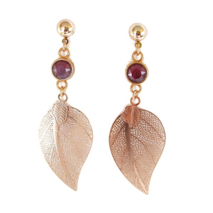 Σκουλαρίκια με κρύσταλλα swarovski "Filigree Leaf" wine red 65mm - μοντέρνο, επιχρυσωμένα, ορείχαλκος, romantic, minimal