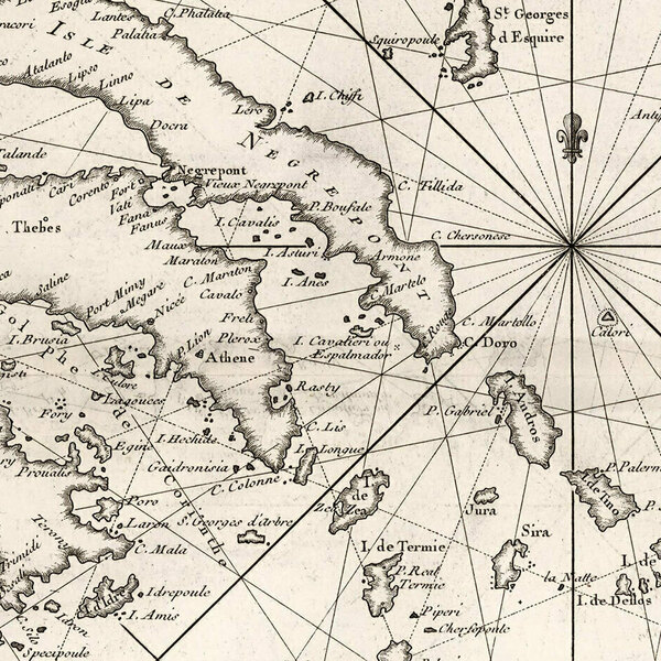 Ναυτικός χάρτης Αιγαίου αντίκα μέγεθος 100Χ70 cm - vintage, διακόσμηση, διακοσμητικά - 2