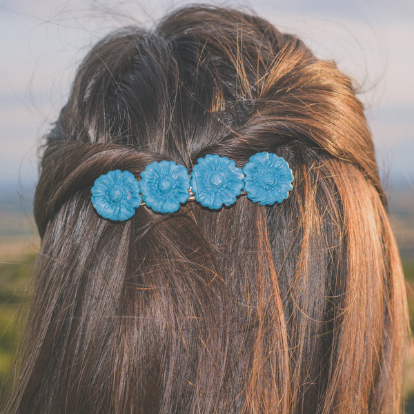''Petrol hair barrette'' χειροποίητο κοκαλάκι μαλλιών - κορίτσι, λουλούδια, hair clips - 2
