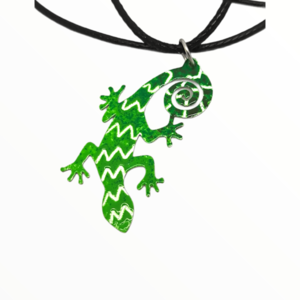 Χειροποίητο Κολιέ σαυράκι geko πράσινο βαμμένο με Σμάλτο, χειροποίητα κοσμήματα σμάλτου απο τη mimitopia - δέρμα, γυαλί, σμάλτος, boho - 2