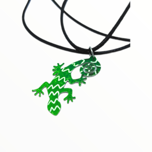 Χειροποίητο Κολιέ σαυράκι geko πράσινο βαμμένο με Σμάλτο, χειροποίητα κοσμήματα σμάλτου απο τη mimitopia - δέρμα, γυαλί, σμάλτος, boho - 3