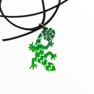 Χειροποίητο Κολιέ σαυράκι geko πράσινο βαμμένο με Σμάλτο, χειροποίητα κοσμήματα σμάλτου απο τη mimitopia - δέρμα, γυαλί, σμάλτος, boho - 4