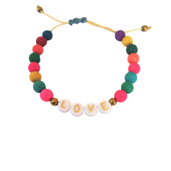 Βραχιόλι 'LOVE' με πολύχρωμη λάβα - ημιπολύτιμες πέτρες, λάβα, χεριού, αυξομειούμενα