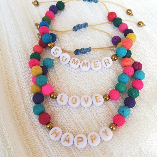 Βραχιόλι 'LOVE' με πολύχρωμη λάβα - ημιπολύτιμες πέτρες, λάβα, χεριού, αυξομειούμενα - 2