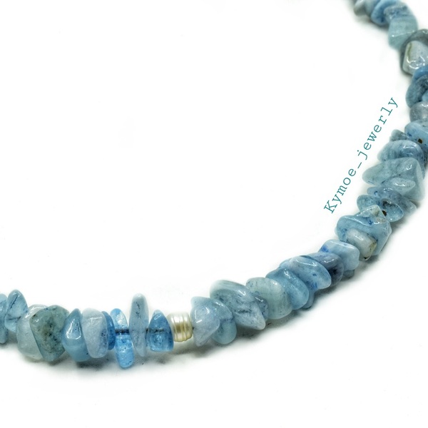 Κολιέ με ημιπολύτιμες πέτρες AquaMarine, Γαλάζιο - κοντά, ασήμι 925, ημιπολύτιμες πέτρες, πέρλες, charms