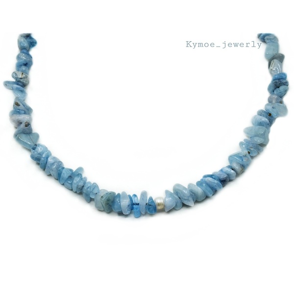 Κολιέ με ημιπολύτιμες πέτρες AquaMarine, Γαλάζιο - κοντά, ασήμι 925, ημιπολύτιμες πέτρες, πέρλες, charms - 3