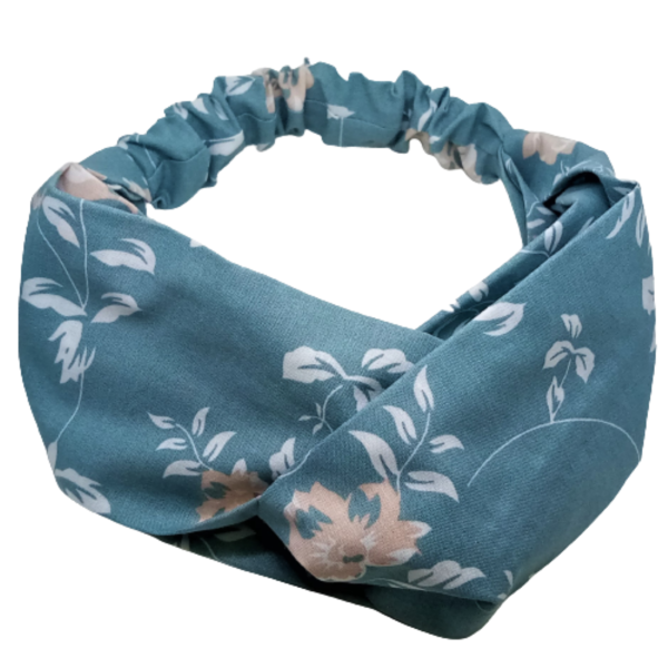 Κορδέλα Turban Style μπλε indigo με λουλούδια - βαμβακερές κορδέλες, turban, δώρα για γυναίκες, κορδέλες μαλλιών