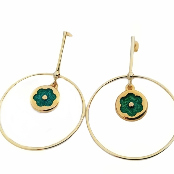 Green petals hoop earrings - επιχρυσωμένα, ορείχαλκος, κρίκοι, λουλούδι