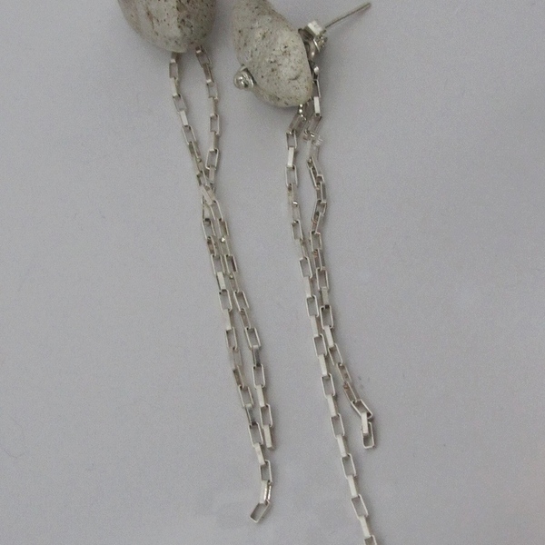 "Volcan" earrings - ασήμι 925, κοχύλι, κρεμαστά, μεγάλα, με κλιπ - 2