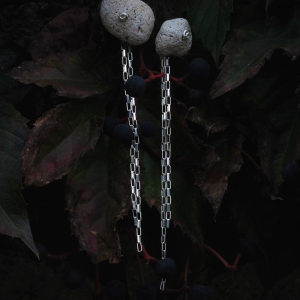 "Volcan" earrings - ασήμι 925, κοχύλι, κρεμαστά, μεγάλα, με κλιπ - 3