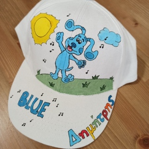παιδικό καπέλο jockey με όνομα και θέμα μπλε σκυλάκι που τραγουδάει ( blue puppy ) - όνομα - μονόγραμμα, σκυλάκι, καπέλα, προσωποποιημένα - 2