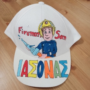 παιδικό καπέλο jockey με όνομα και θέμα πυροσβέστης ( fireman sam ) - όνομα - μονόγραμμα, καπέλα, προσωποποιημένα - 2
