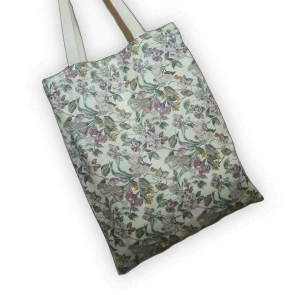Τσαντα πανινη λουλούδια, shopping bag, tote, βαμβακερή 29x35 shopper Floral βαμβακερή - ύφασμα, ώμου, φλοράλ, tote, πάνινες τσάντες