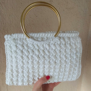 Χειροποίητη Crochet Λευκή Τσάντα - clutch, all day, χειρός, πλεκτές τσάντες - 3