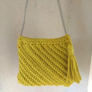 Κίτρινη Crochet Τσάντα Ώμου - ώμου, all day, πλεκτές τσάντες - 4