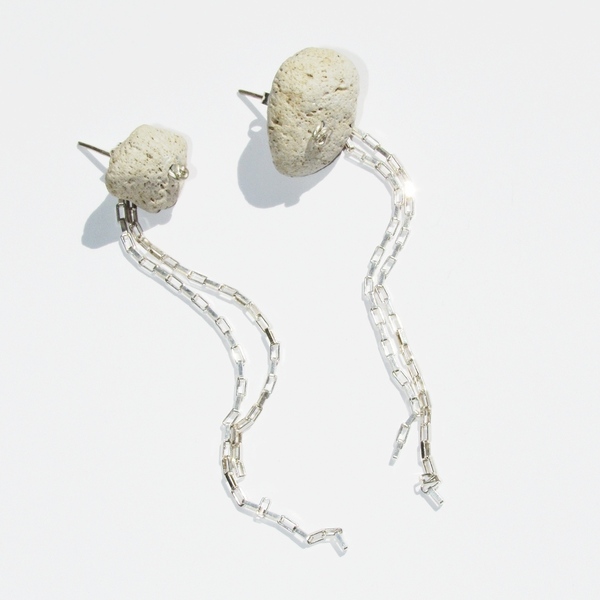 "Volcan" earrings - ασήμι 925, κοχύλι, κρεμαστά, μεγάλα, με κλιπ