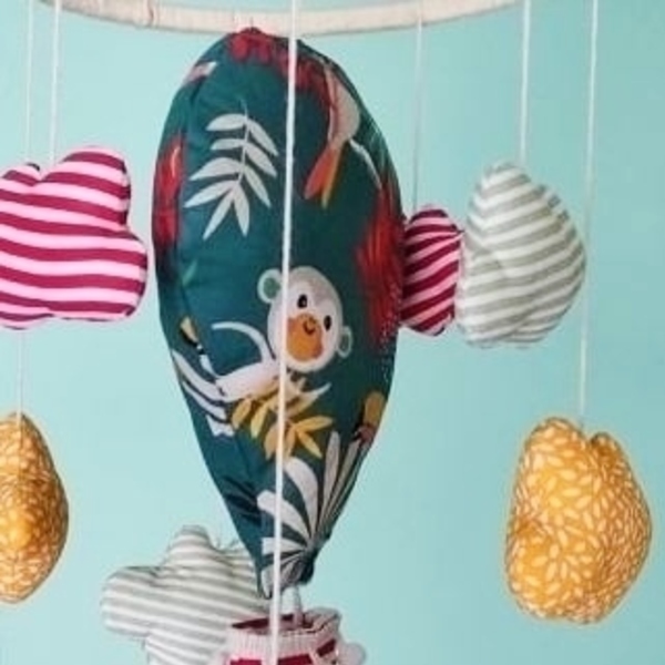 Μόμπιλε αερόστατο ζωάκια ζούγκλας - ύφασμα, αγόρι, δώρα για βάπτιση, μόμπιλε - 3