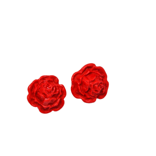 ''Rose stud earrings'' καρφωτά σκουλαρίκια τριαντάφυλλα απο πολυμερικό πηλό, με ατσάλινο καρφί. - πηλός, λουλούδι, καρφωτά, μικρά, ατσάλι